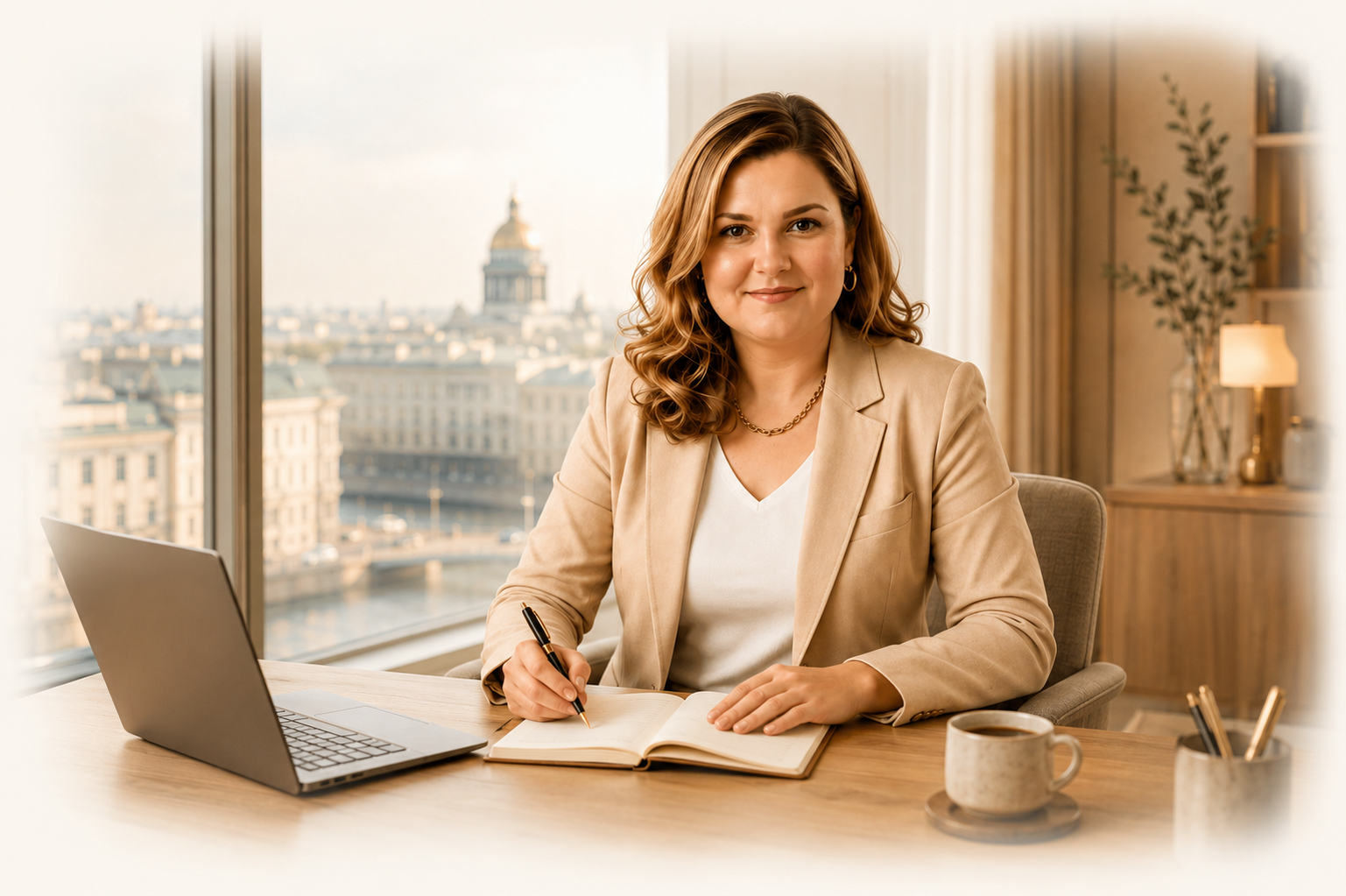 Юлия Калмыкова работает в современном офисе